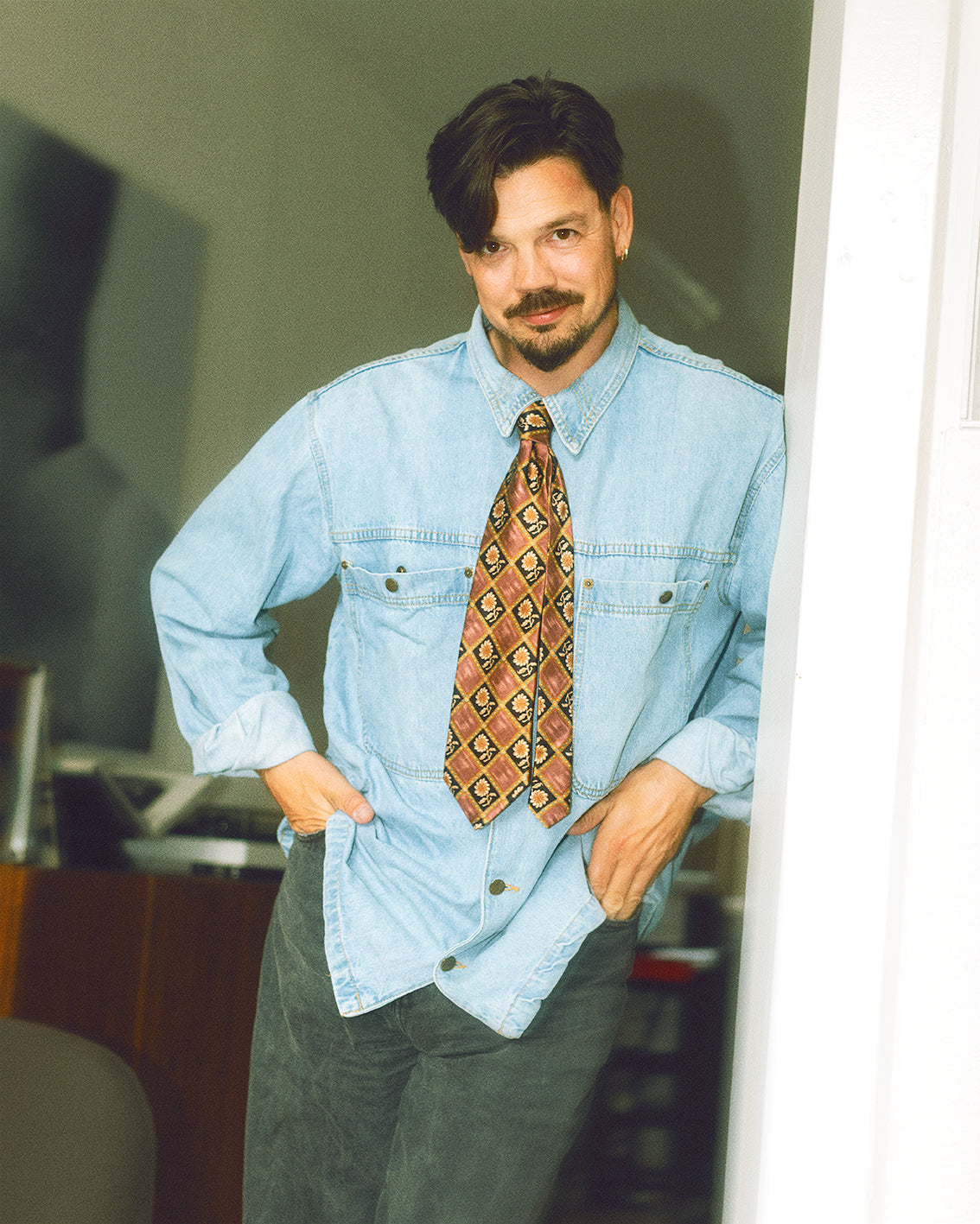 Lanvin diamond floral vintage silk tie