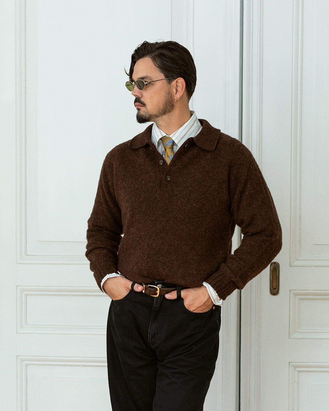 Gabriele yellow medallion silk tie