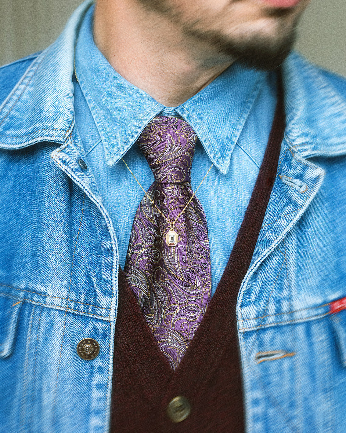Corrado purple paisley silk tie