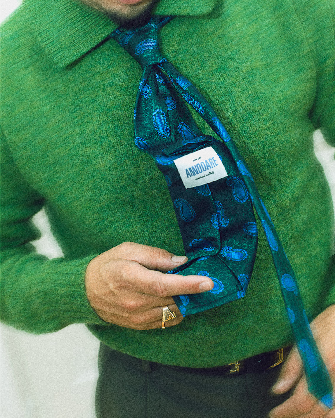 Luca green paisley silk tie