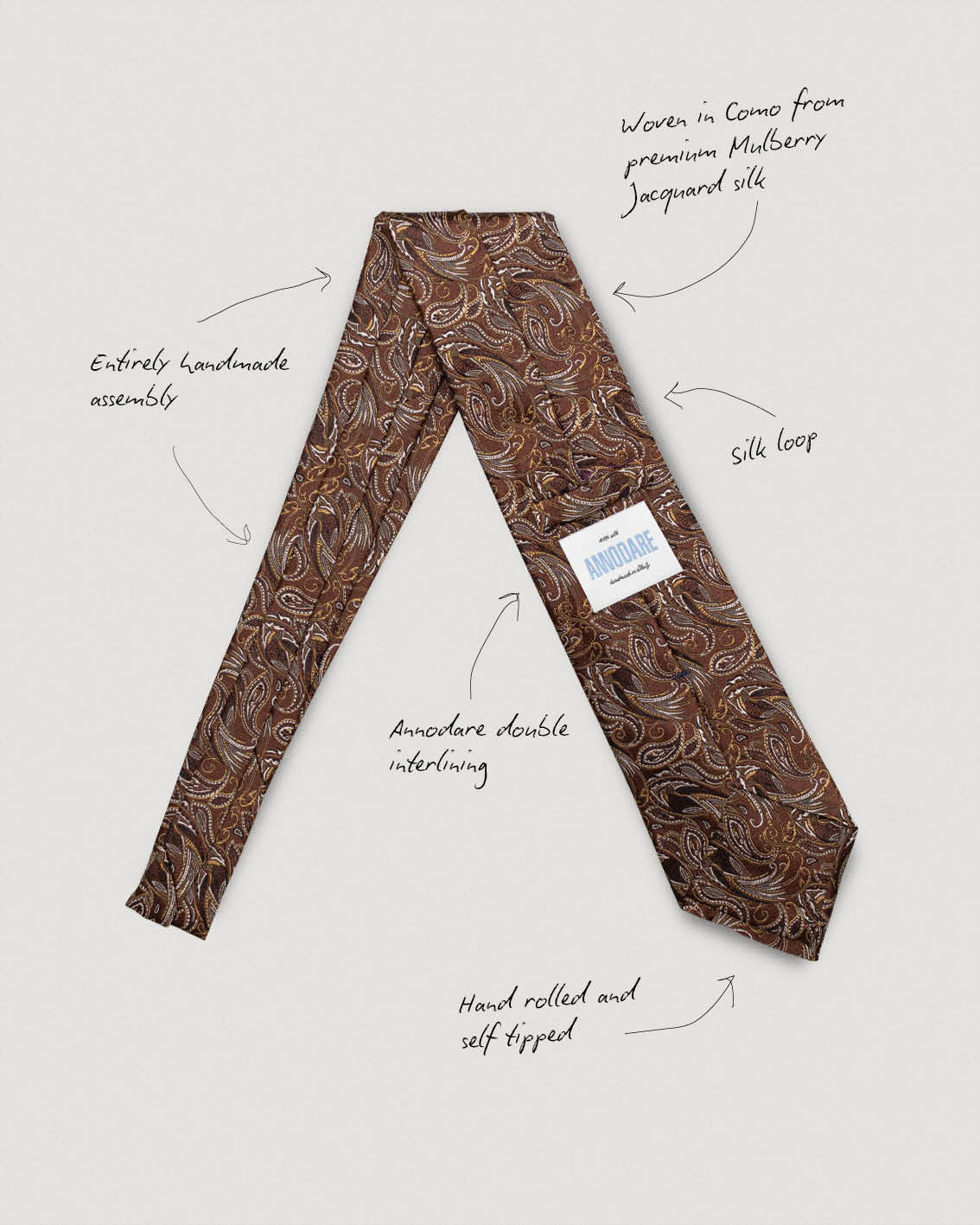 Corrado brown paisley silk tie