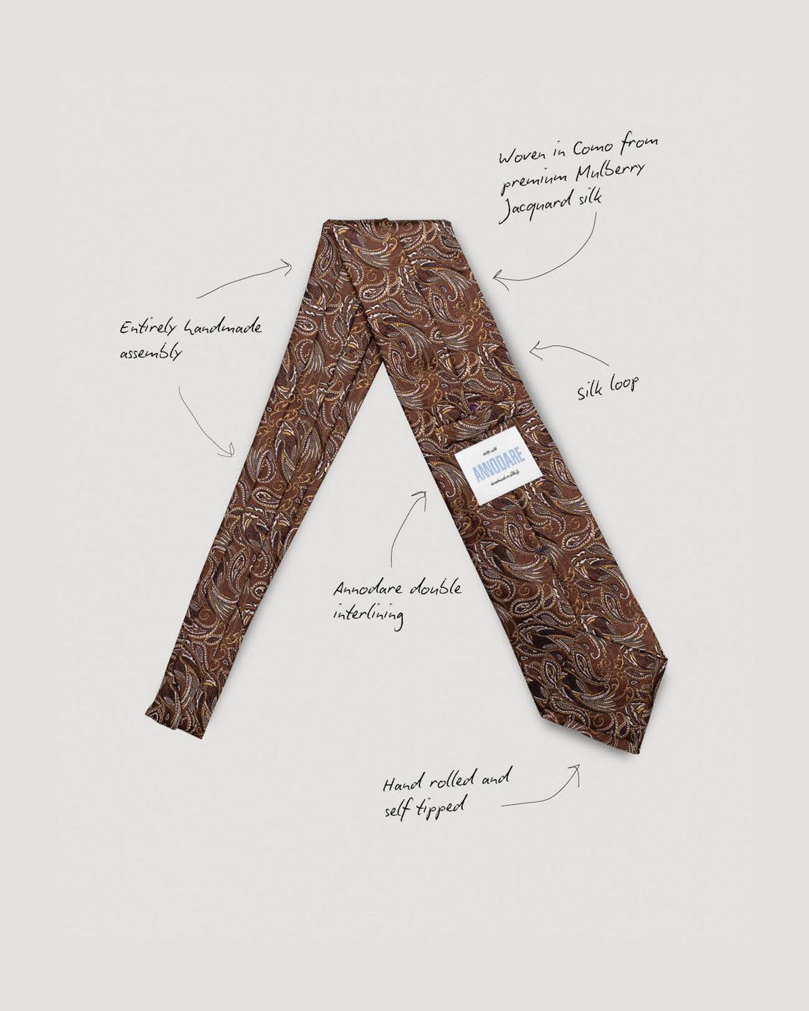 Corrado brown paisley silk tie