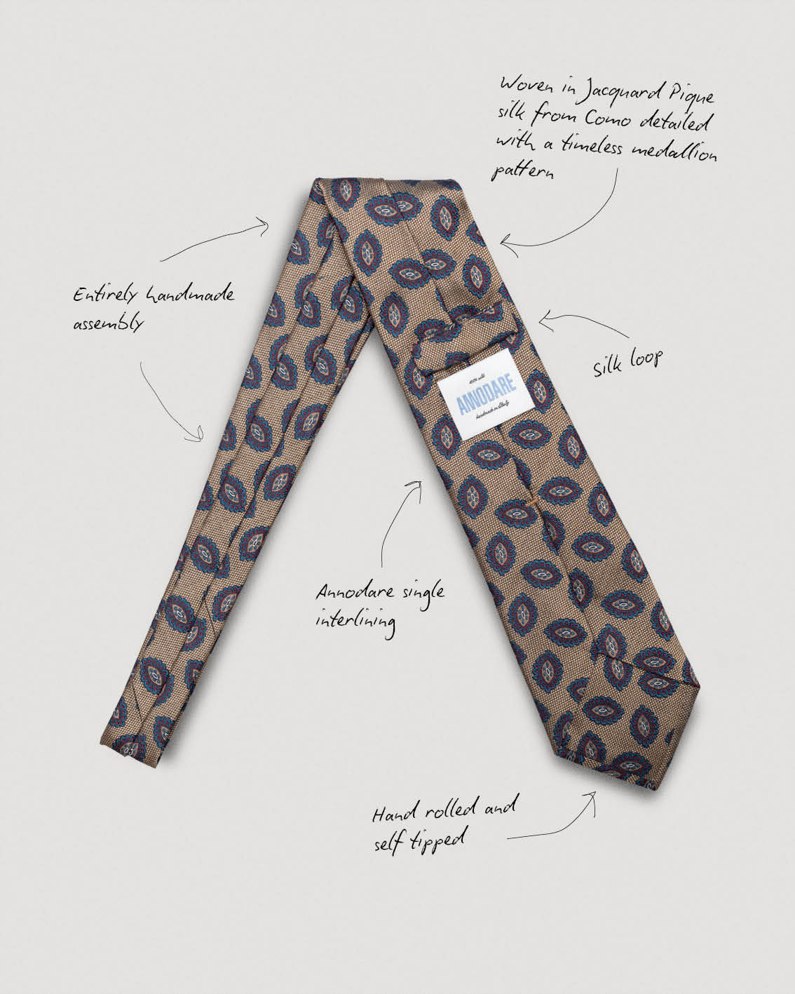 Fausto crème medallion silk tie