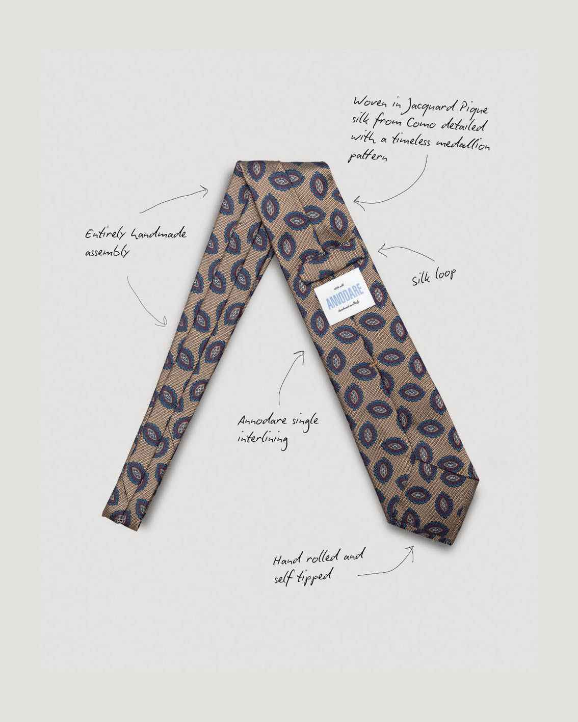 Fausto crème medallion silk tie