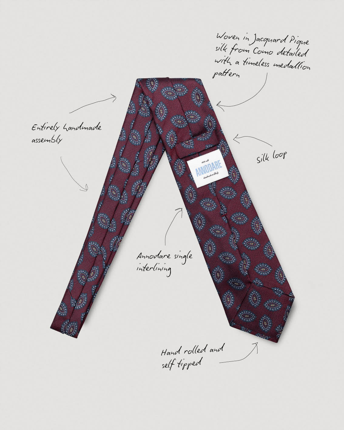 Fausto wine red medallion silk tie