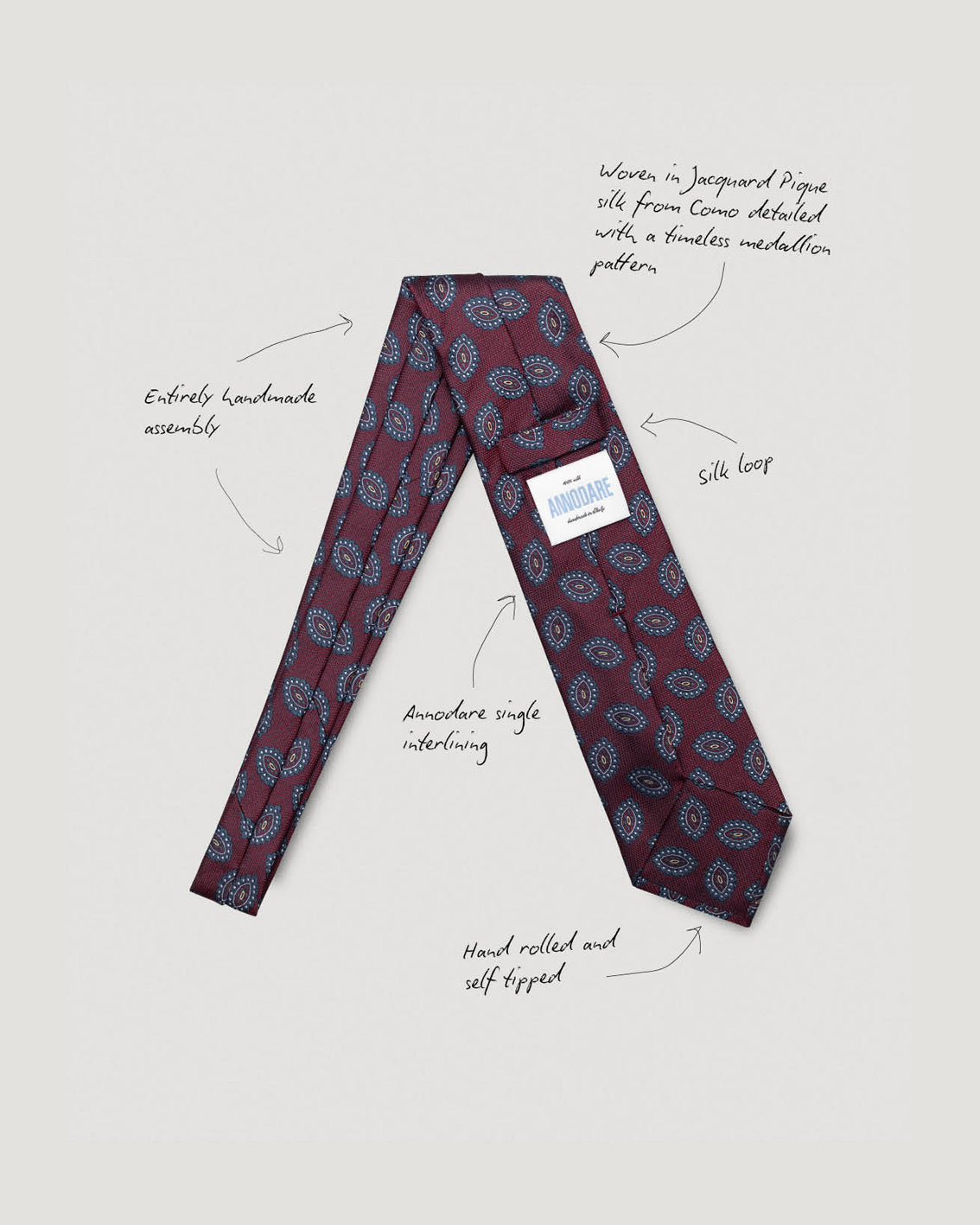 Fausto wine red medallion silk tie