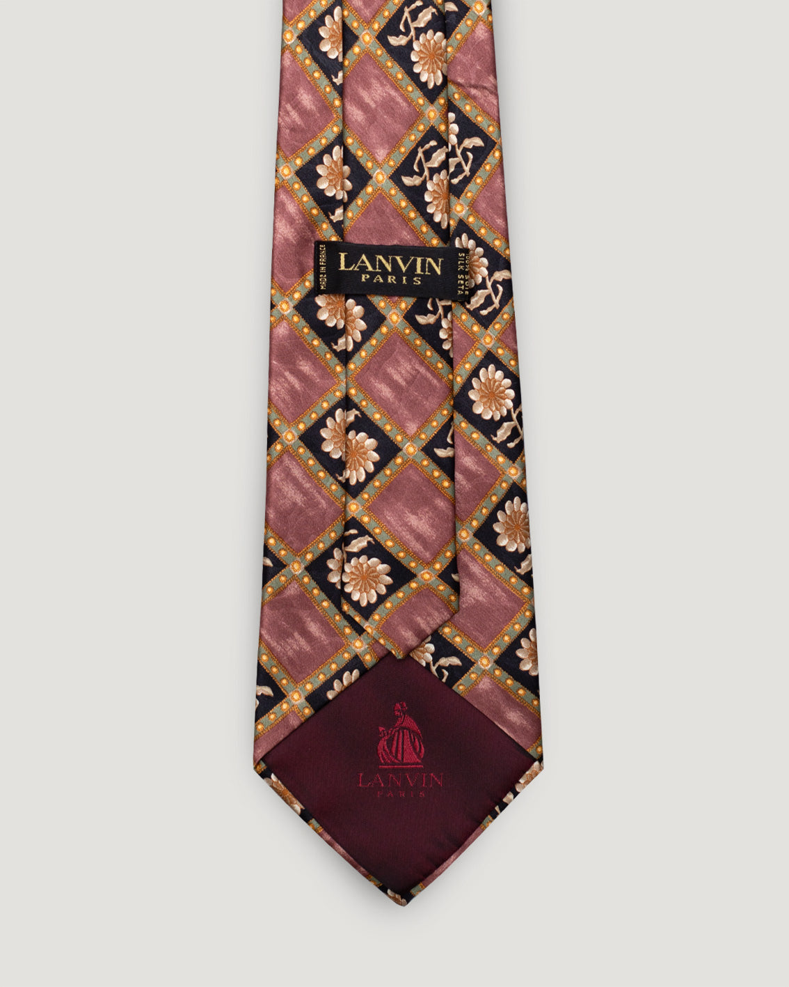Lanvin diamond floral vintage silk tie