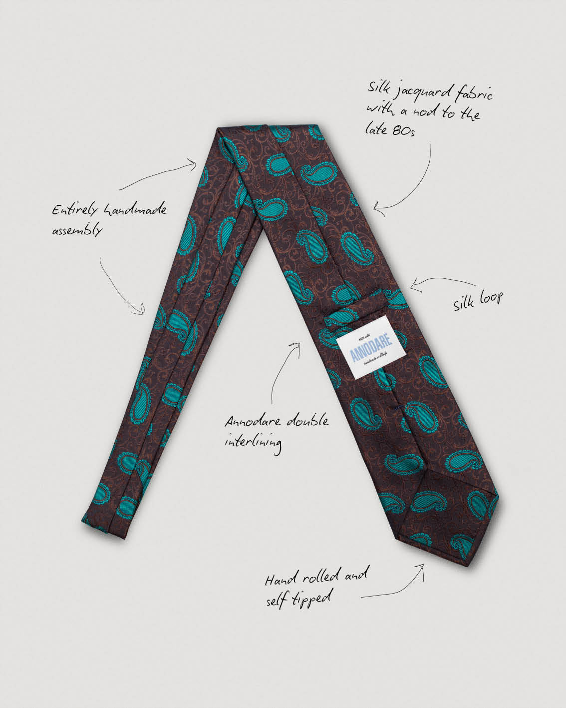 Luca brown paisley silk tie