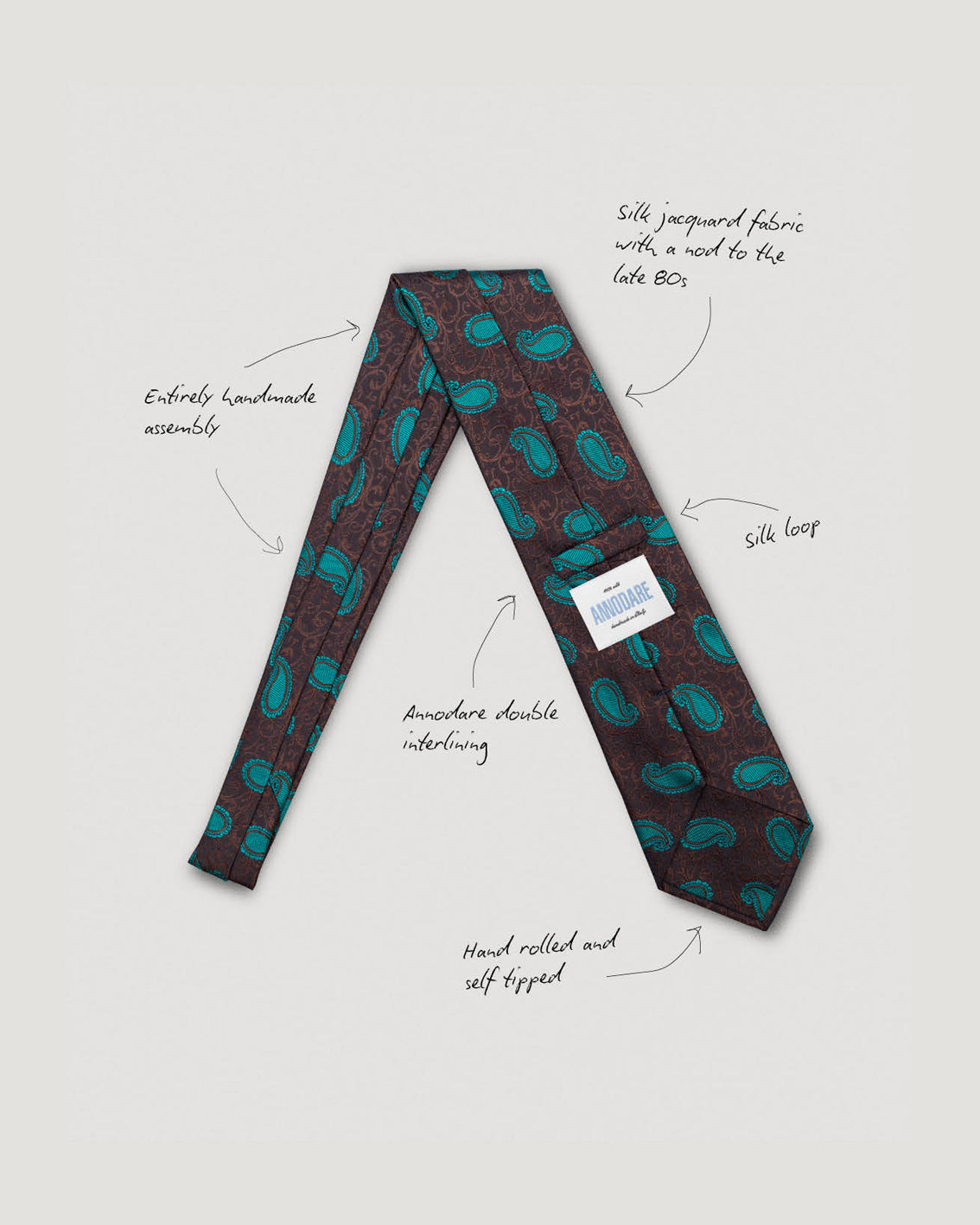 Luca brown paisley silk tie