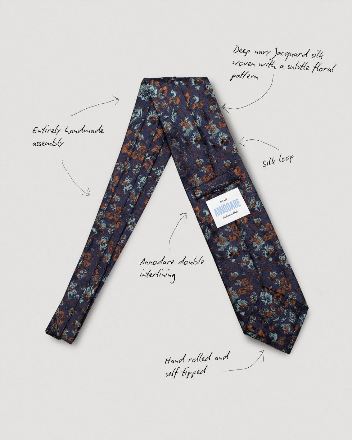 Vittorio light blue copper floral silk tie