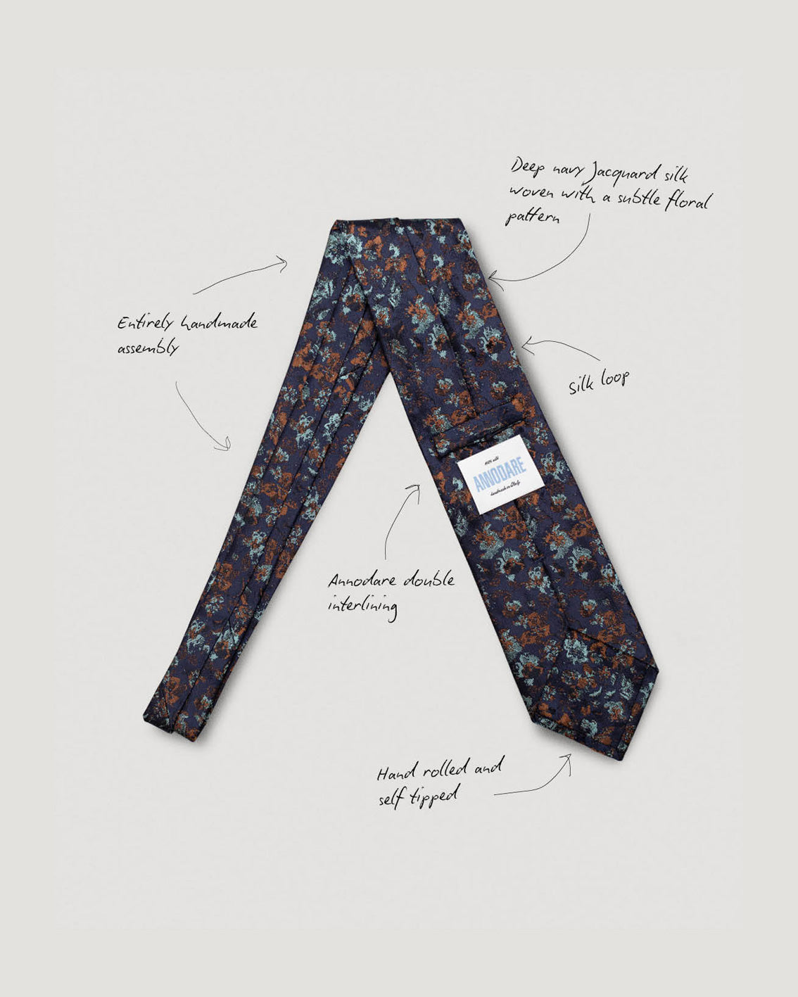 Vittorio light blue copper floral silk tie