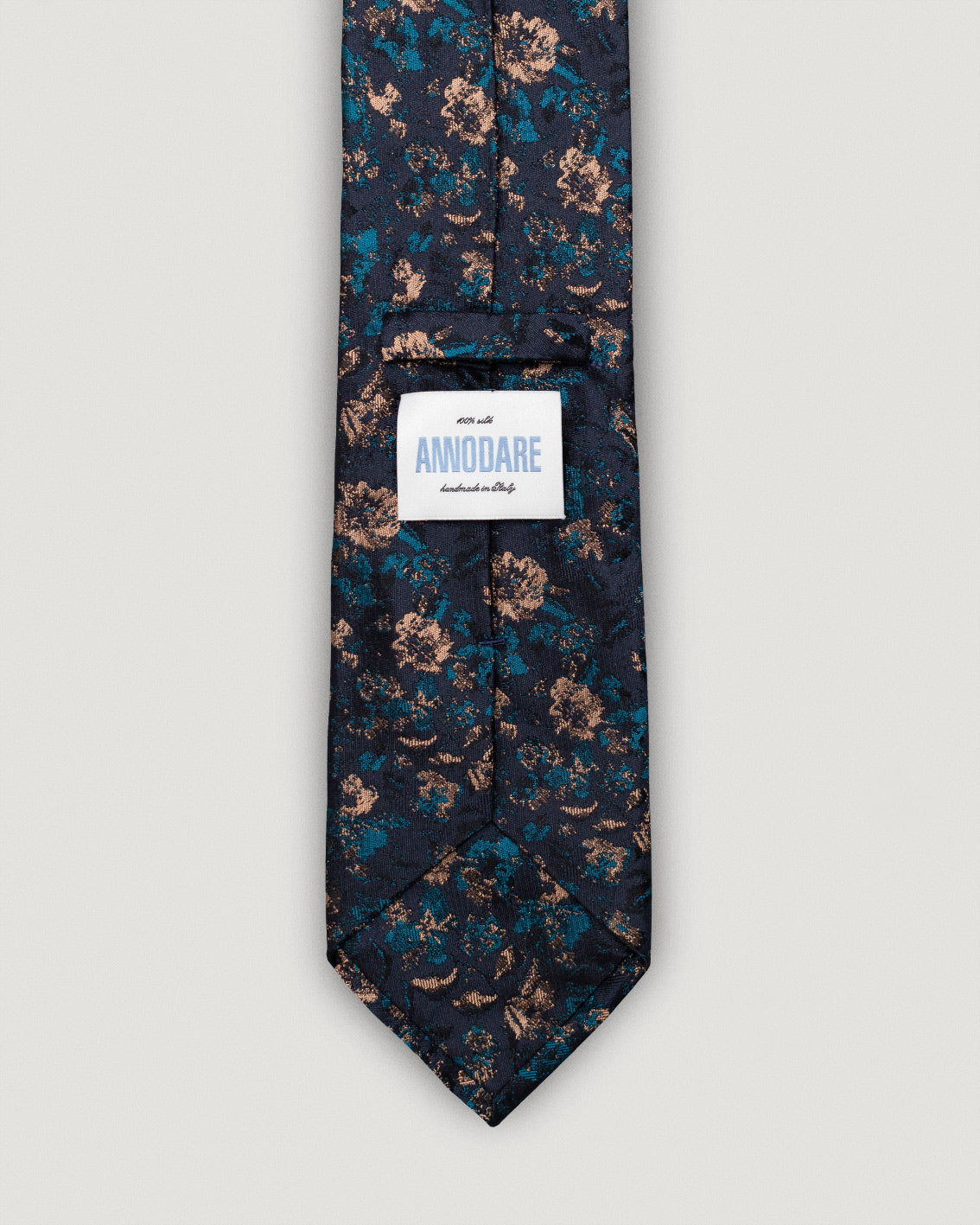 Vittorio nude petrol floral silk tie