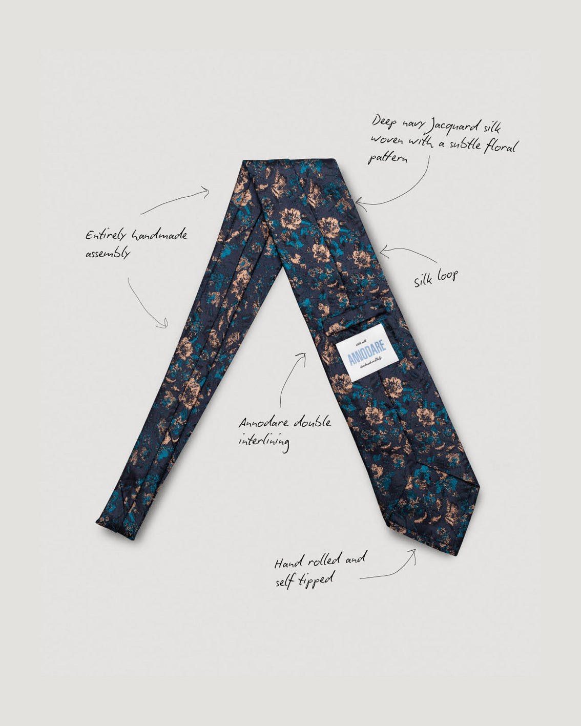 Vittorio nude petrol floral silk tie