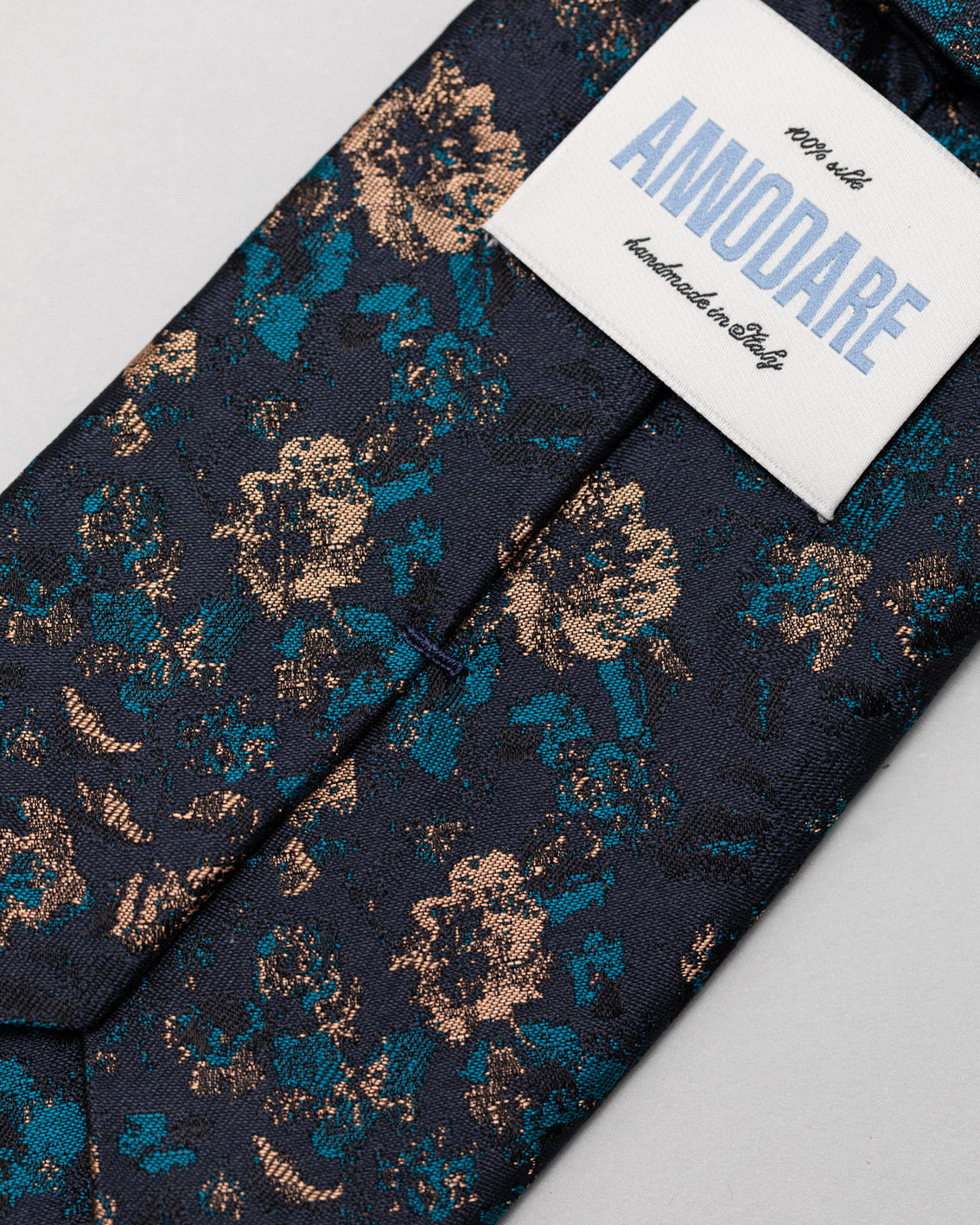 Vittorio nude petrol floral silk tie